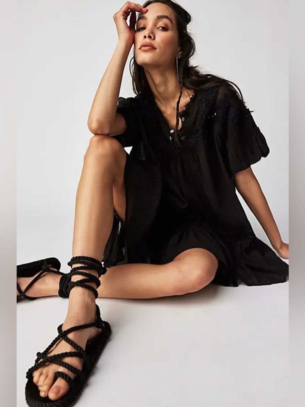 Free People Misty Morning Mini Dress in Black size medium
